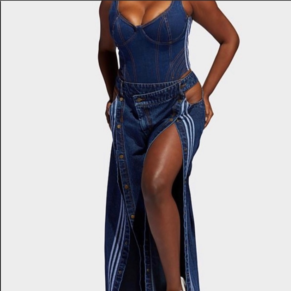 Ivy Park denim body suit and wide leg snap up pants